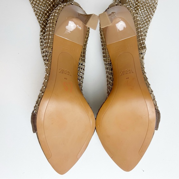 •ZARA• Rhinestone Embellished Mesh Sock Open-Toe Bootie in Nude Size EU 40 /US 9 - Picture 10 of 15